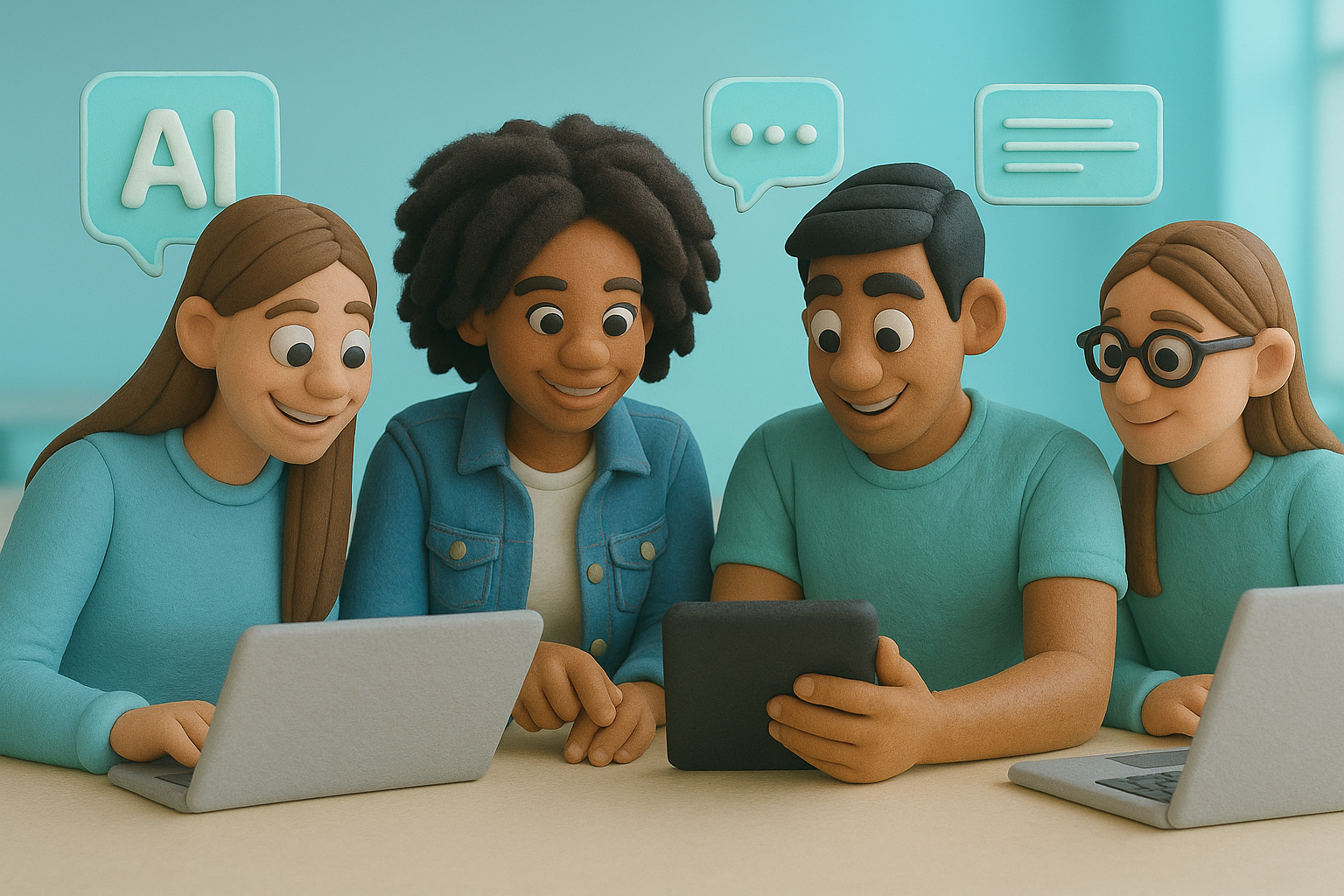 Students collaborating with AI tools